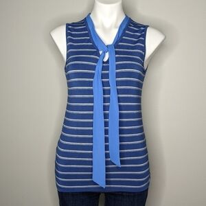 ✨3/$15 Nautica blue white striped tie neck tank top blouse S